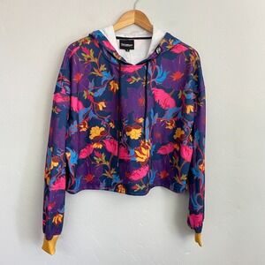 Fresh Hoods Cropped Hoodie Women Size XL Fairy Tale Night Floral Purple Blue New